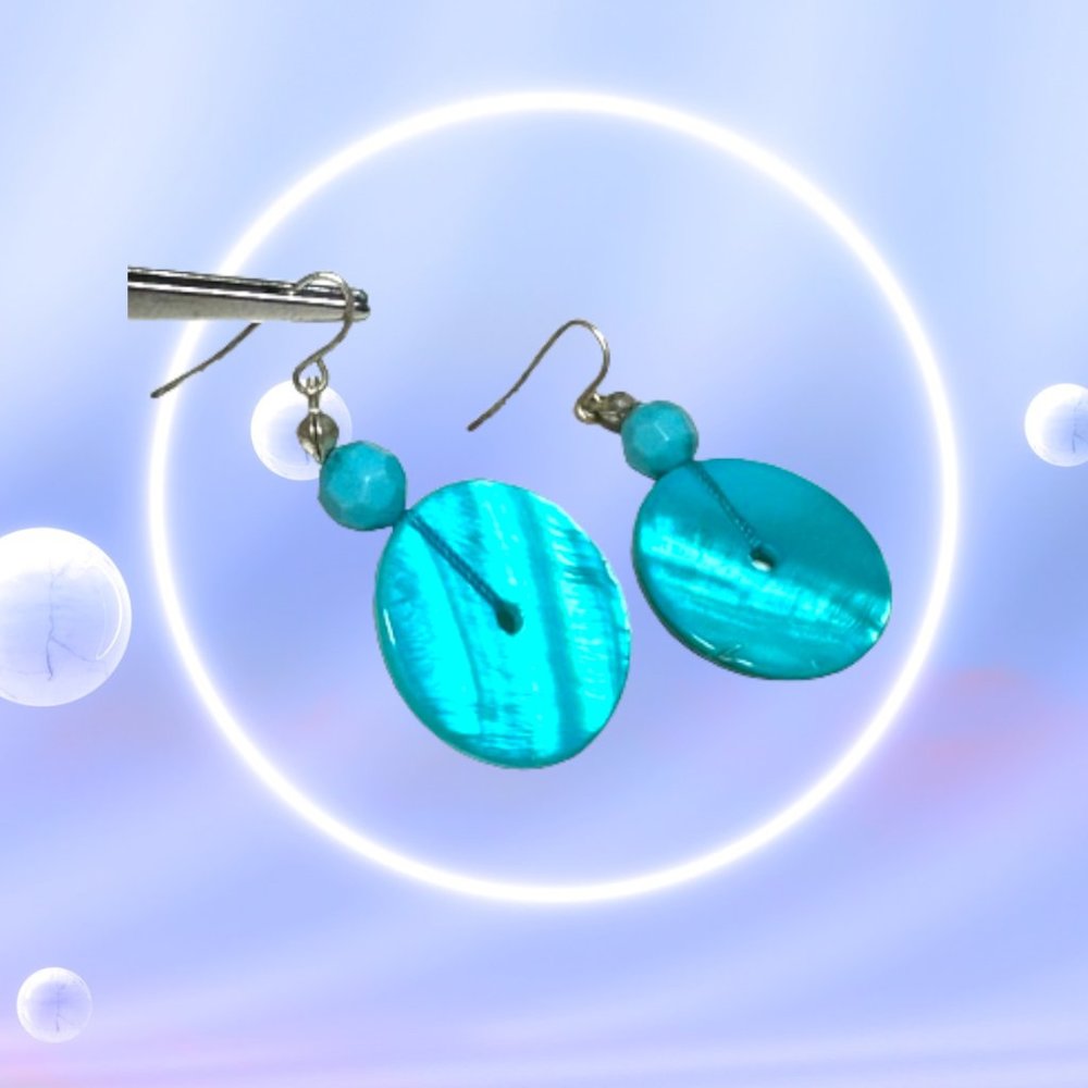 French Hook Dangle Earrings Blue Sea-Shell Style